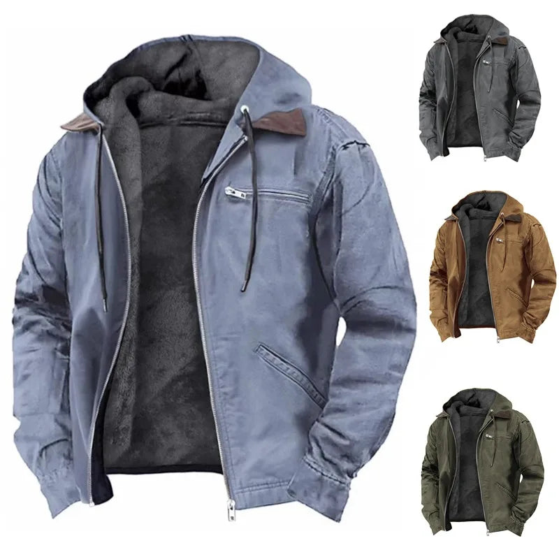 Pixel Studio Men's Long Hooded Windproof Parka Jackem