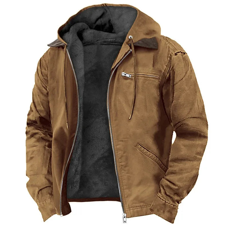 Pixel Studio Men's Long Hooded Windproof Parka Jackem