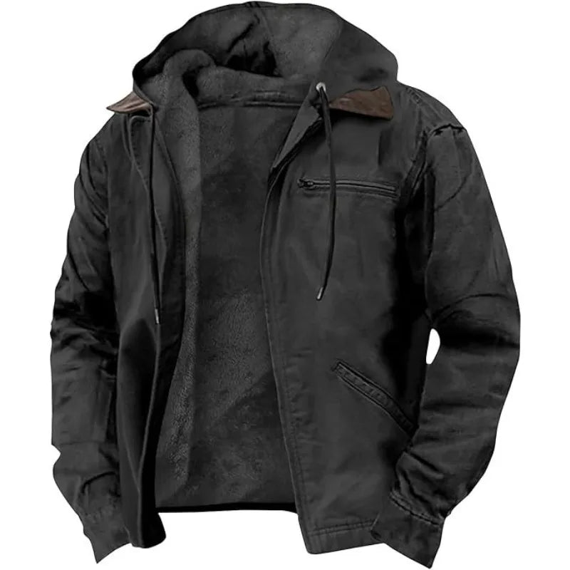 Pixel Studio Men's Long Hooded Windproof Parka Jackem