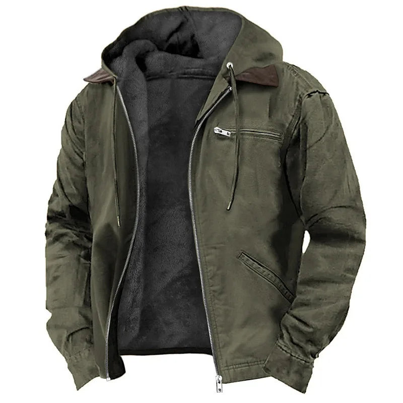 Pixel Studio Men's Long Hooded Windproof Parka Jackem