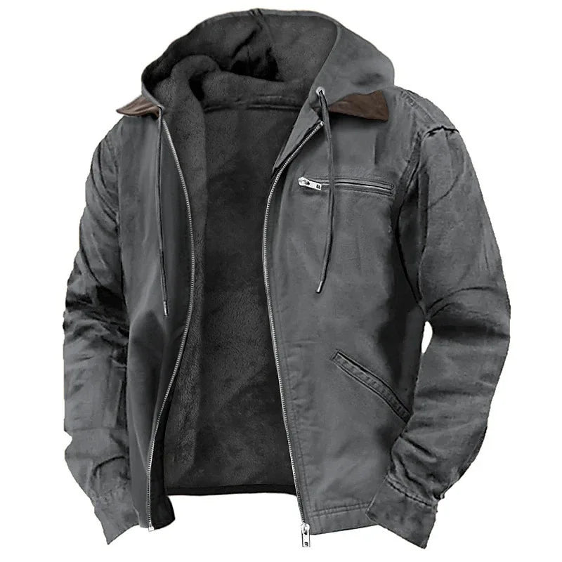 Pixel Studio Men's Long Hooded Windproof Parka Jackem