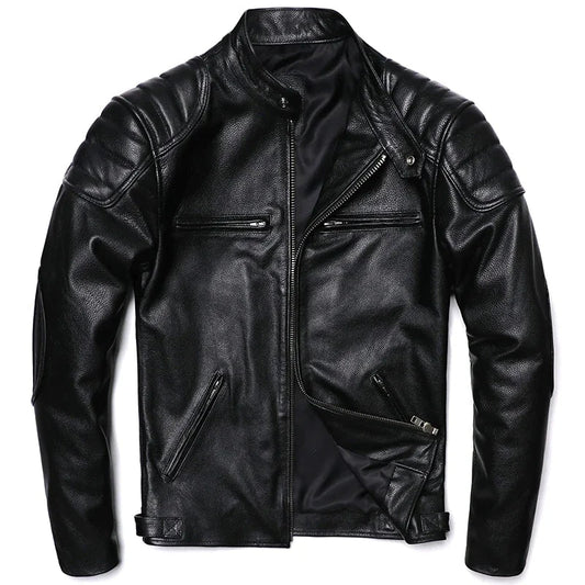 Signature Tunica Men's Vintage Brown Genuine Leather Biker Black Jacket