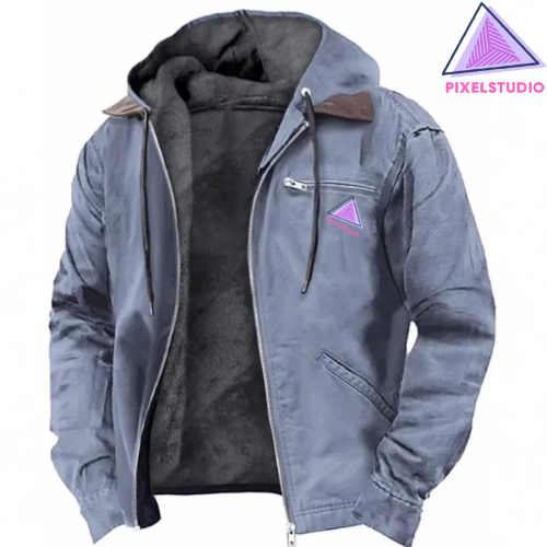 Pixel Studio Men's Long Hooded Windproof Parka Jackem